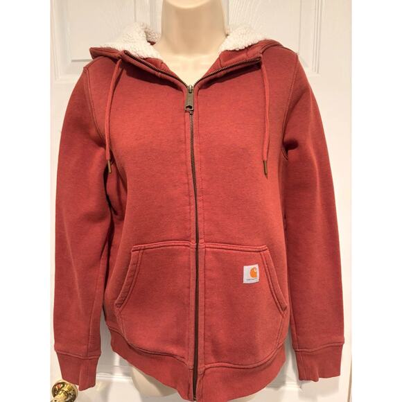 Carhartt Tops - Carhartt Sherpa Lined Zip Hoodie Womens S Relaxed Workwear Full Zip Sweatshirt